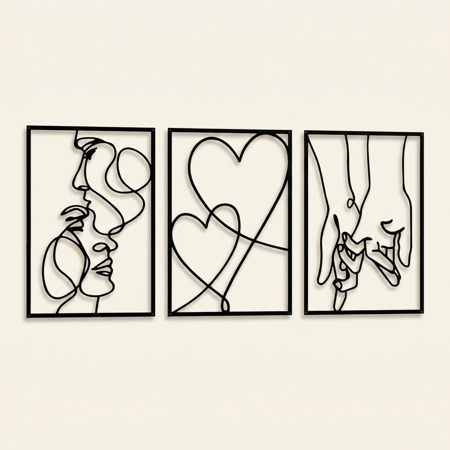 Minimalist Metal Wall Art Set, Romantic Couple Silhouette Design, Set of 3 for Living Room