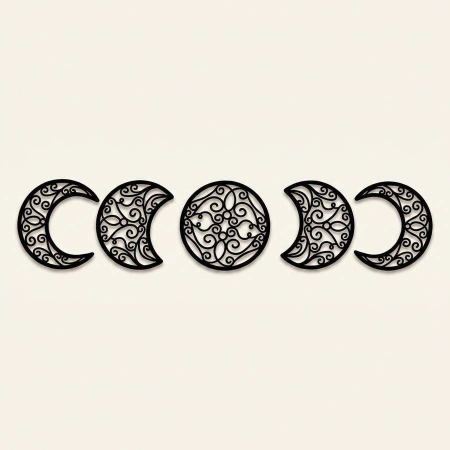 Wrought Iron Crescent Moon Wall Art, Metal Wall Decor, Set of 5, for Living Room