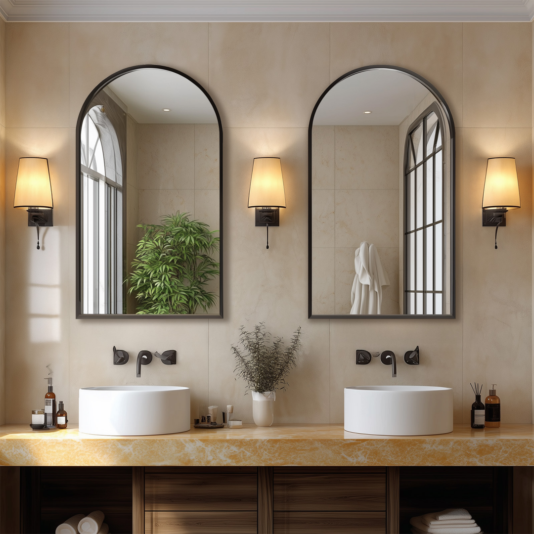 Modern Rectangular Metal-Framed Wall Mirror, Wall-Mounted Vanity Mirror for Bathroom — detail view