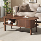Scandinavian Coffee Table with Roller Door, Walnut Finish