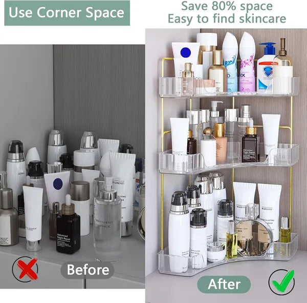 Corner Bathroom Counter Storage Rack 3-tier Bathroom Countertop Storag