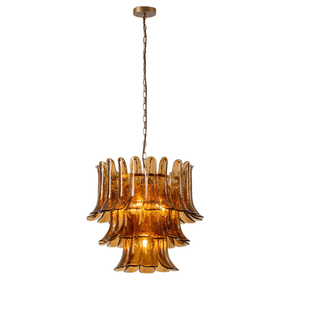 Three-Tier Iron & Glass Chandelier, Electroplated Finish
