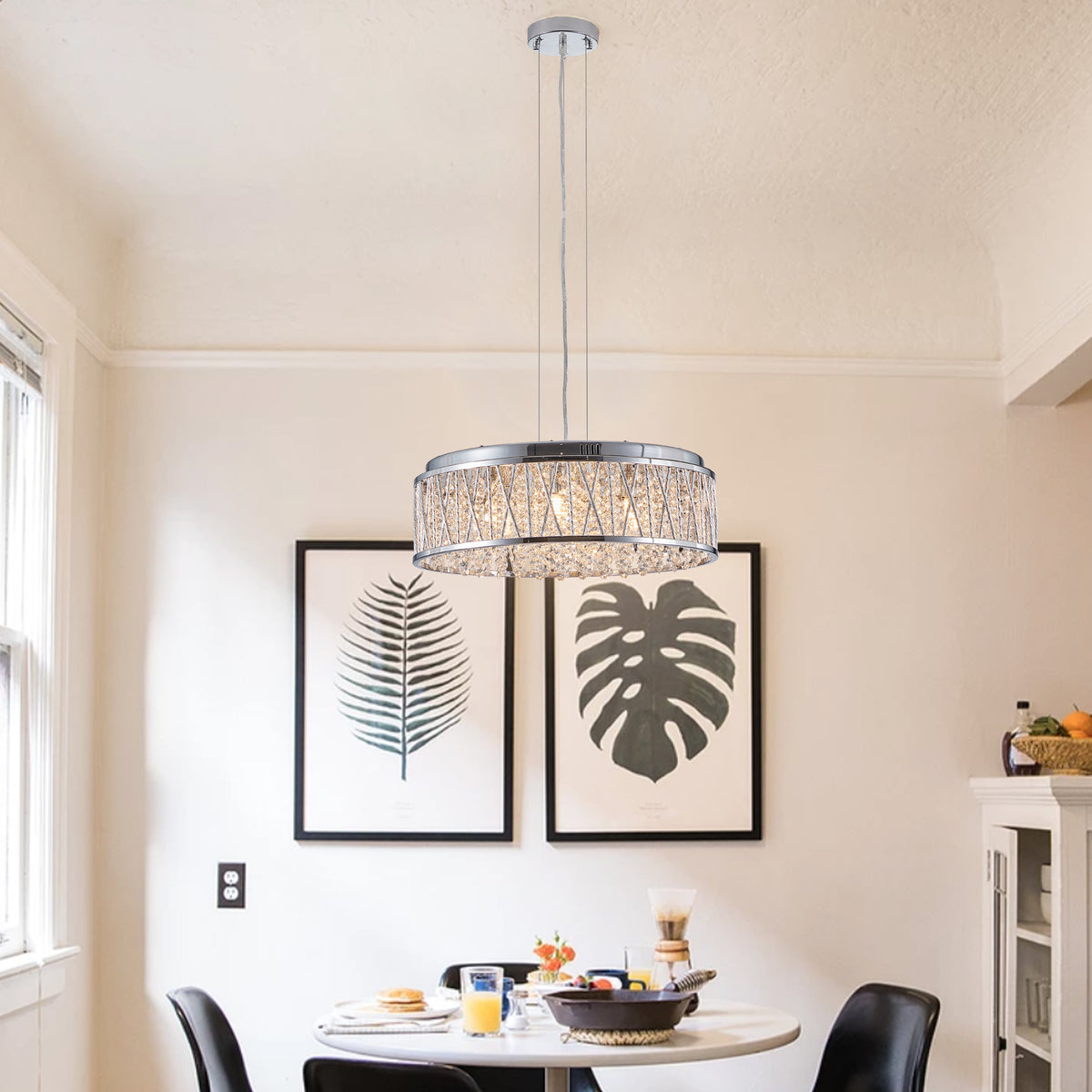 Silver Clear Crystal Chandelier, Aluminum & Iron Round Ceiling Light, 19 in. — detail view 3