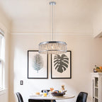 Silver Clear Crystal Chandelier, Aluminum & Iron Round Ceiling Light, 19 in.