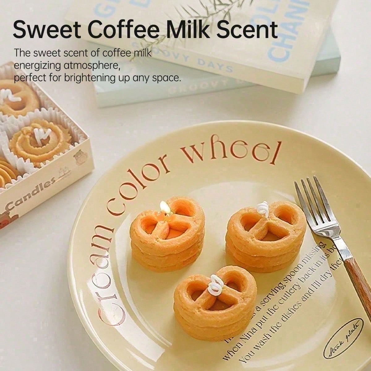 Cookie-Shaped Soy Wax Scented Candles, Coffee and Milk Aroma, Set of 4 for Home Decor — detail view 3