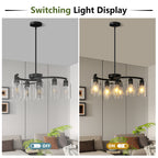 9-Light Black Iron Chandelier with Clear Glass Shades, 30 in