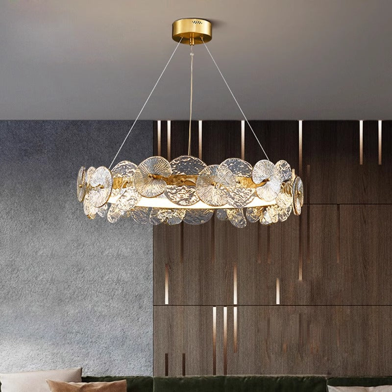 Round Bronze Chandelier, Modern Minimalist, 24 in.