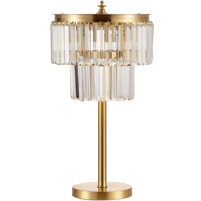 Copper Crystal Table Lamp, Tiered Prism Shade, 23 Inch