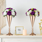 Golden Metal Trumpet Flower Vase, Wedding Centerpiece Decor, Set of 2