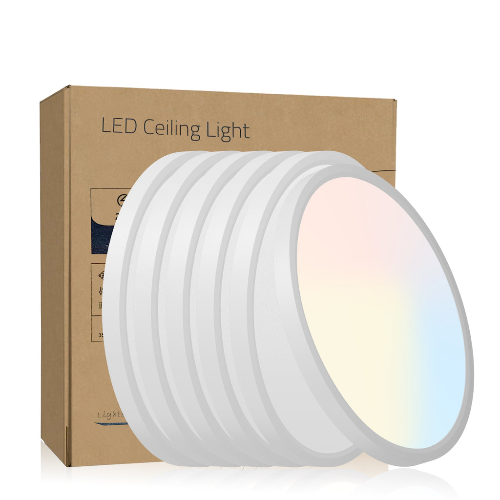White Adjustable Color LED Flush Mount Ceiling Light, 12 in., 2880 Lumens, Set of 6