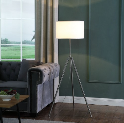 Mid-Century Adjustable Tripod Floor Lamp, Chrome Metal Finish, 47-64 in.