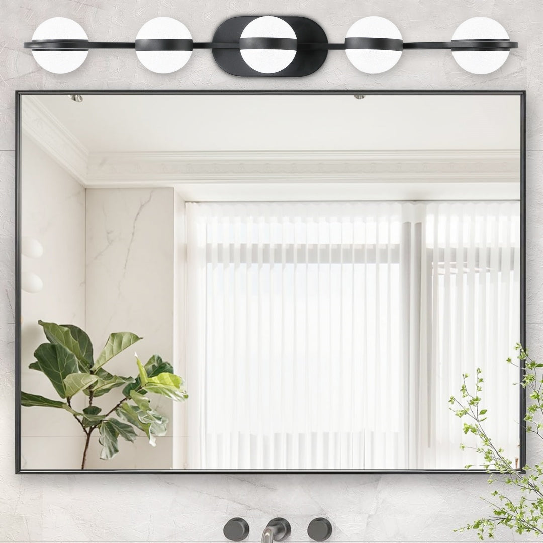 Modern Minimalist 5-Light Bathroom Vanity Light, Black for Bathroom Mirror — detail view 3