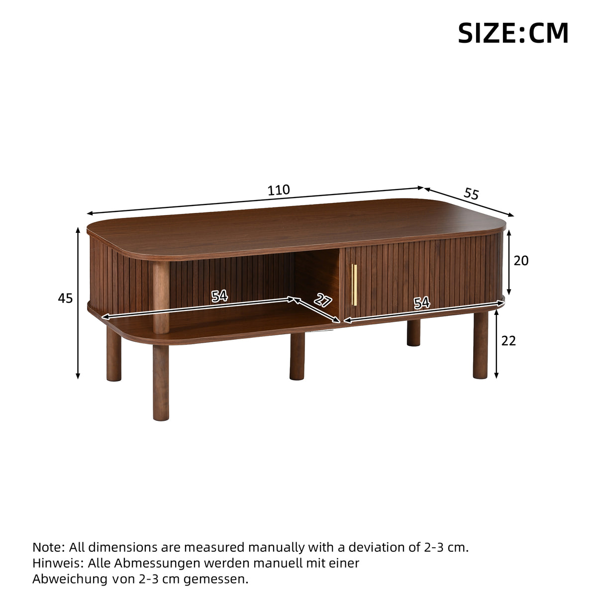 Scandinavian Coffee Table with Roller Door, Walnut Finish