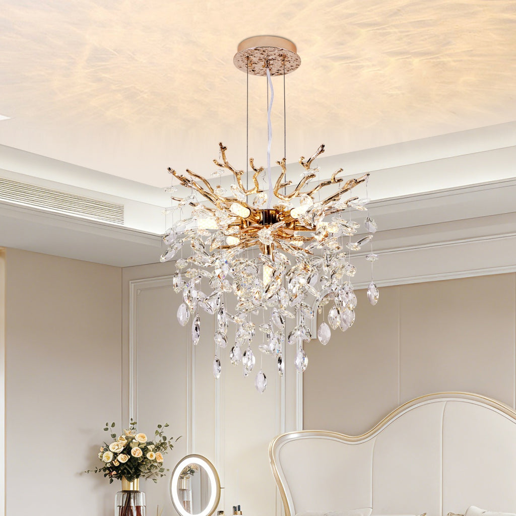 7-Light Gold Tree Branch Crystal Chandelier, 18 In. Wide