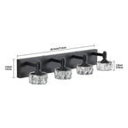 Crystal Glass Vanity Light, 4-Light Matte Black LED Bathroom Fixture