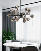15- or 18-Light Brass-Finish Glass Chandelier, 50 in Wide