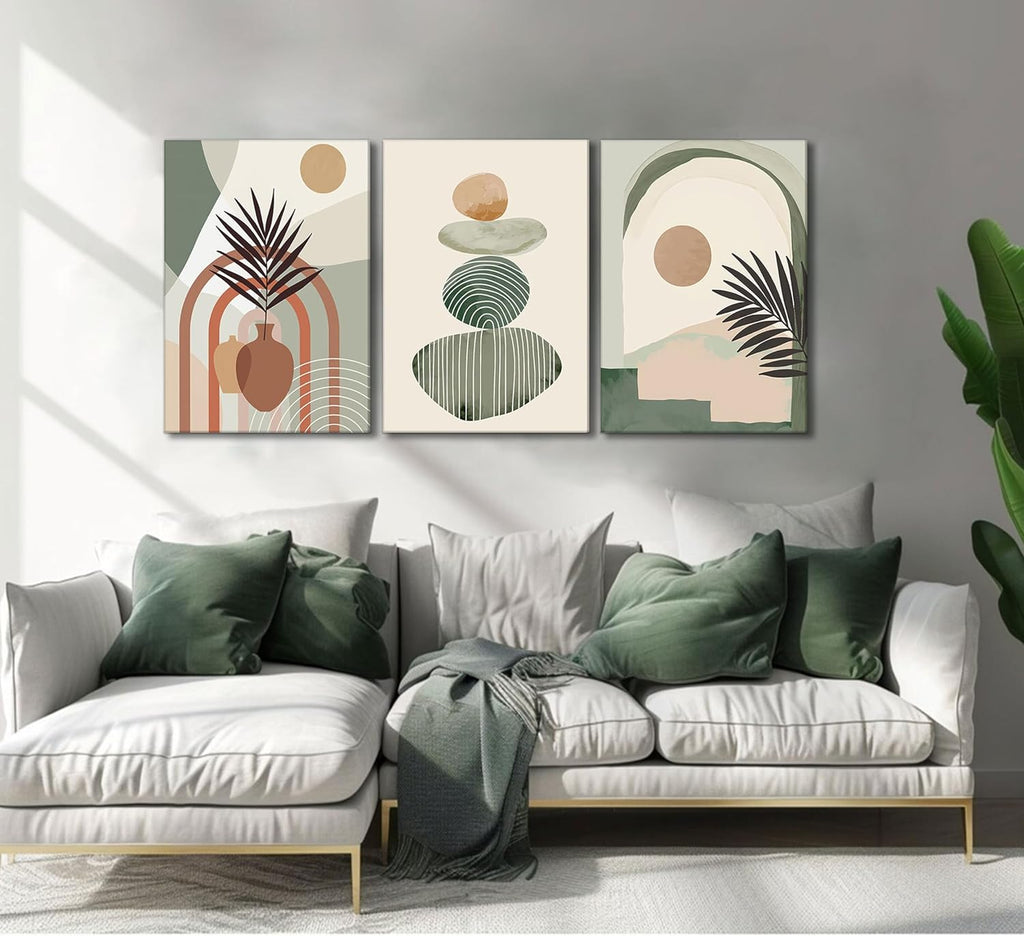 Boho Abstract Canvas Wall Art, Framed 12 x 16 Inch, Set of 3