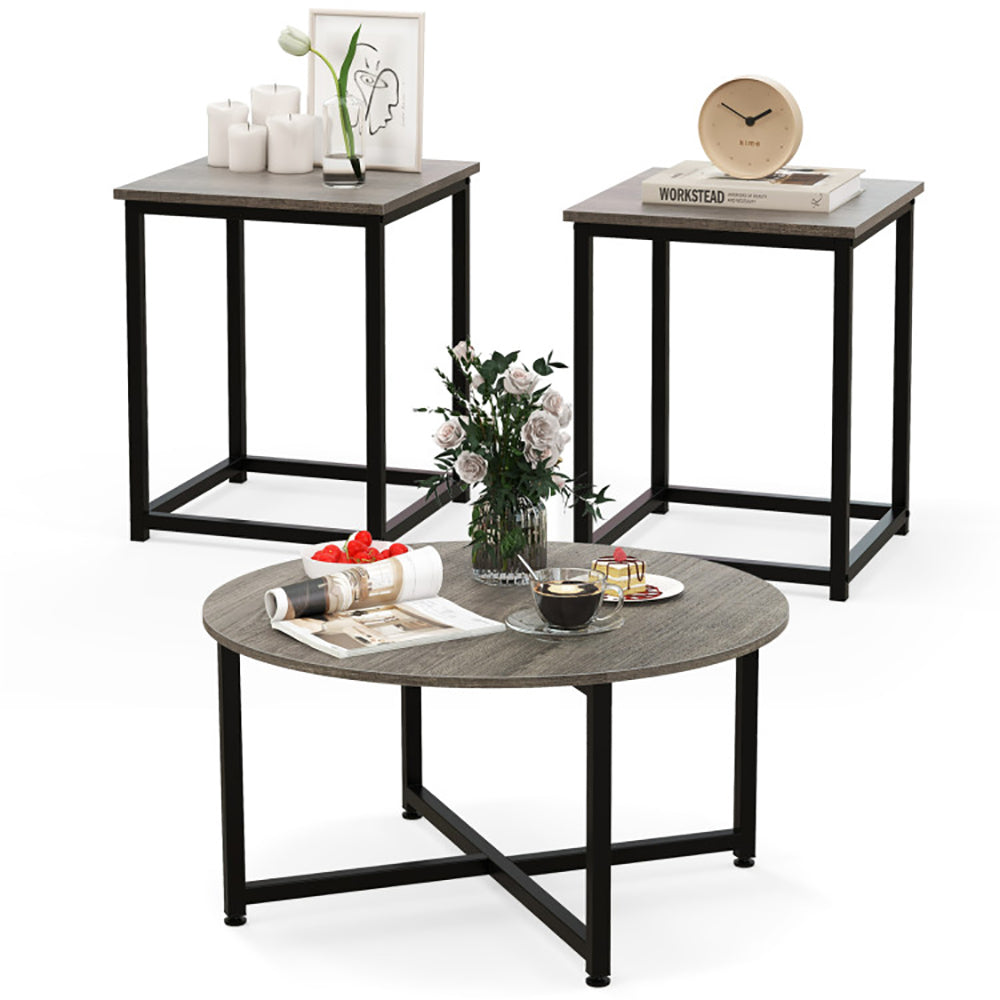 3-Piece Coffee and End Table Set, Round and Square