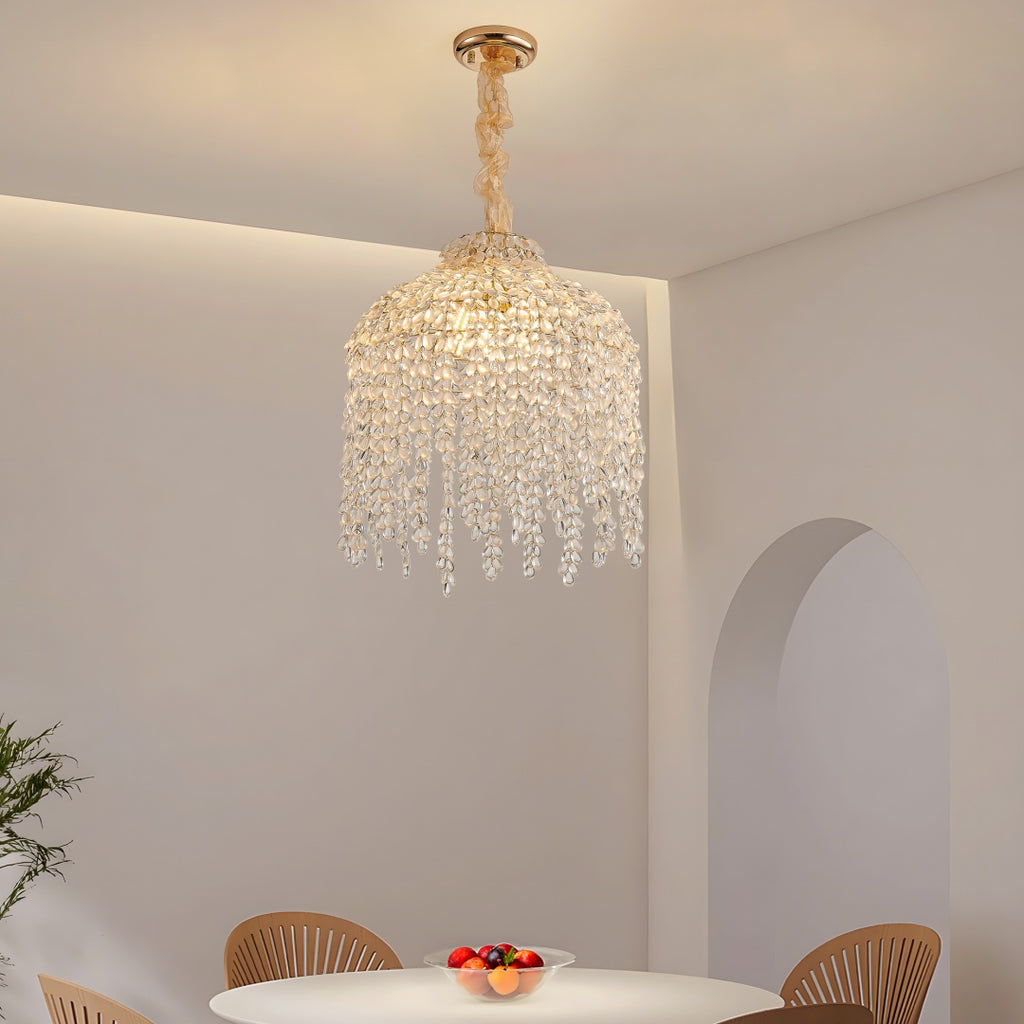 Crystal 5-Light Waterfall Chandelier, Cascading Bead Strings, Gold Finish, 16 in.