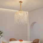 Crystal 5-Light Waterfall Chandelier, Cascading Bead Strings, Gold Finish, 16 in.