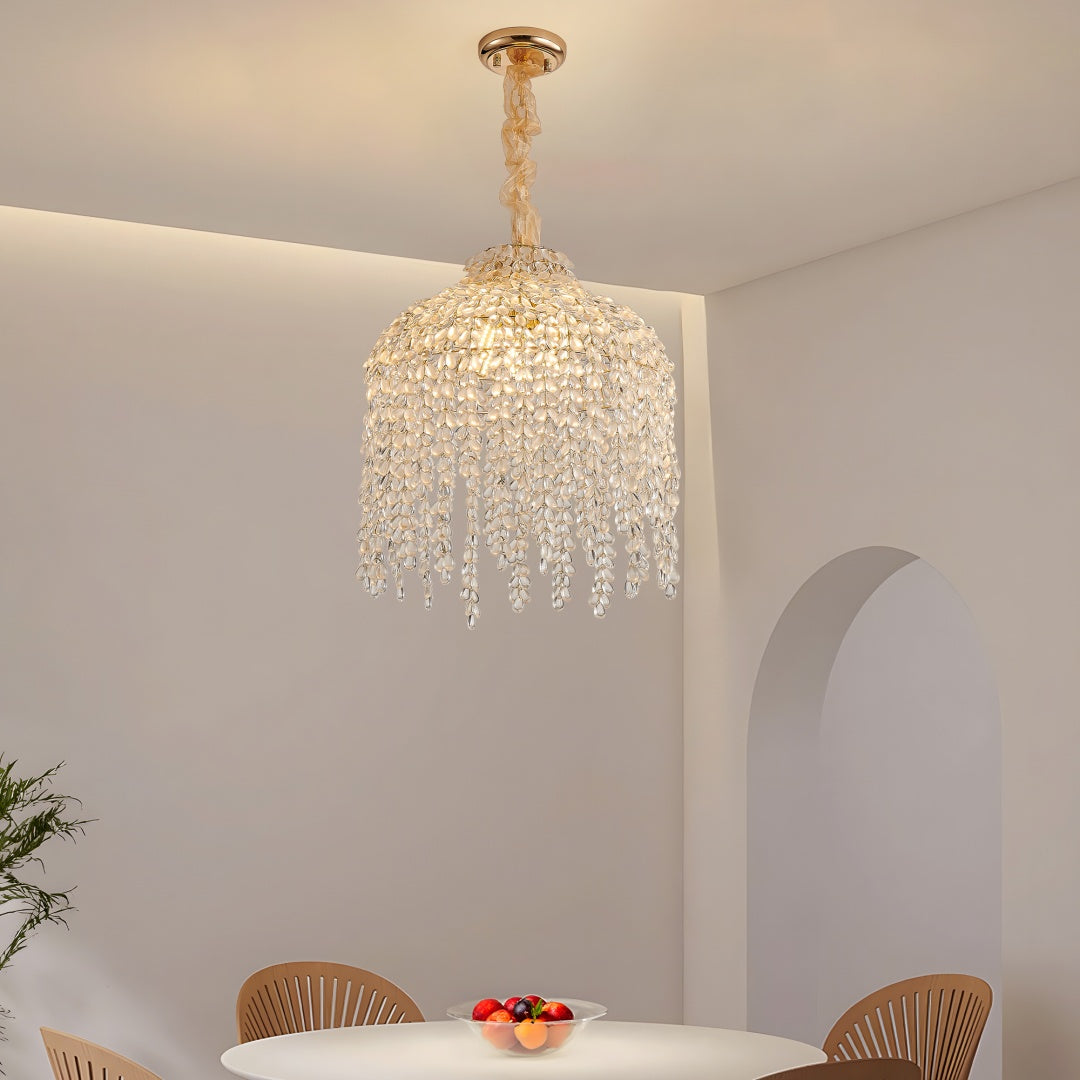 Crystal 5-Light Waterfall Chandelier, Cascading Bead Strings, Gold Finish, 16 in.
