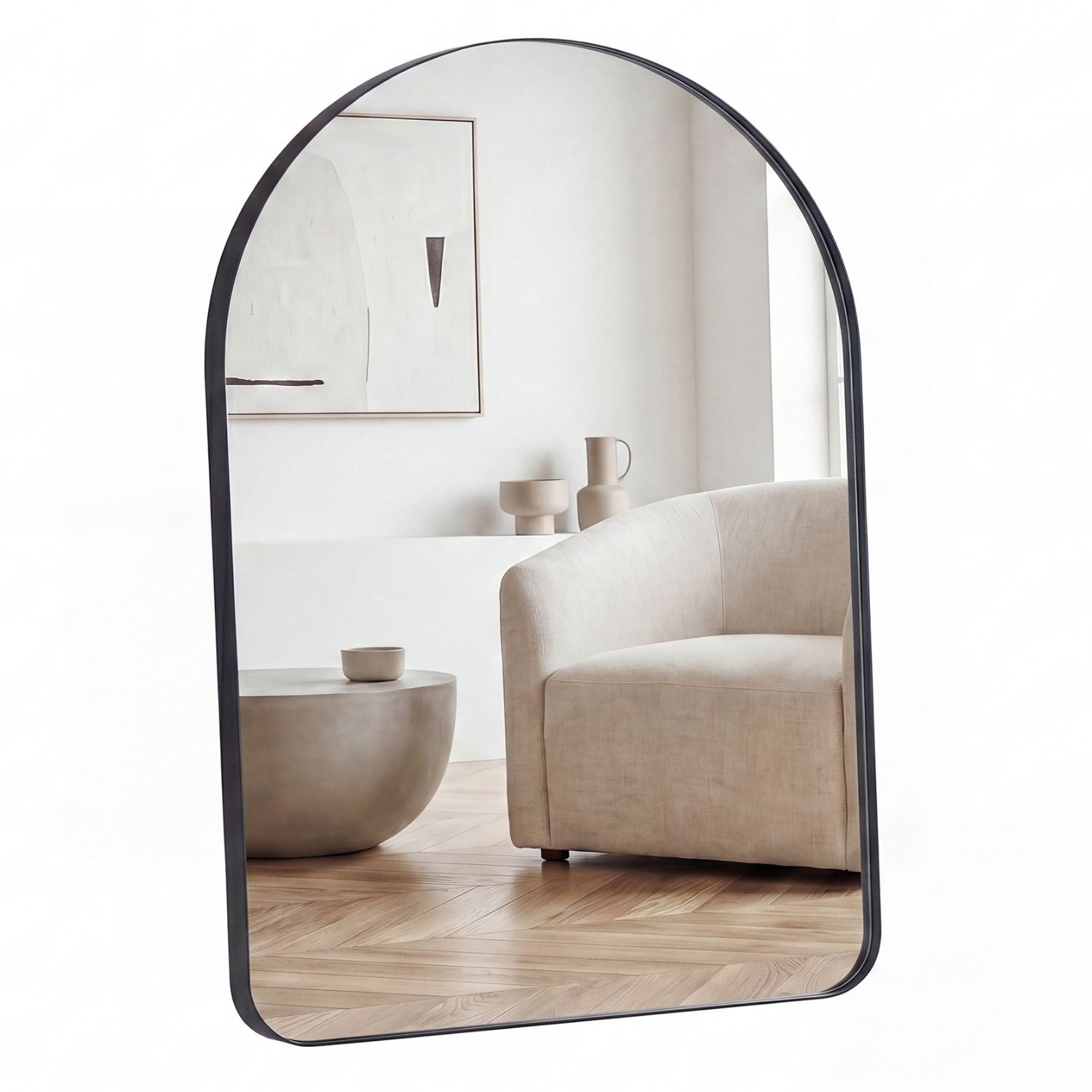 Arched Metal Frame Wall Mirror, Modern Bathroom Vanity Mirror Over Sink