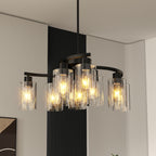 9-Light Black Iron Chandelier with Clear Glass Shades, 30 in
