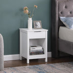 Three-Tier Nightstand with Storage Drawer, Retro White