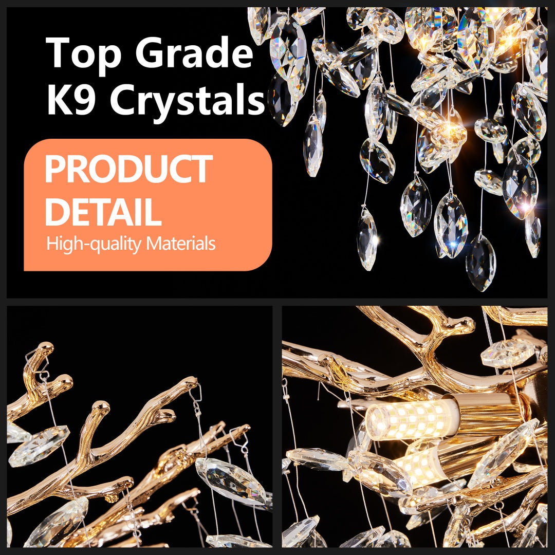 7-Light Gold Tree Branch Crystal Chandelier, 18 In. Wide