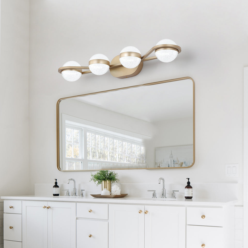 28in Golden Minimalist LED Bathroom Vanity Light With Crystal Sand Acr