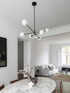 Minimalist 6-Light Wrought Iron Chandelier with Glass Shades