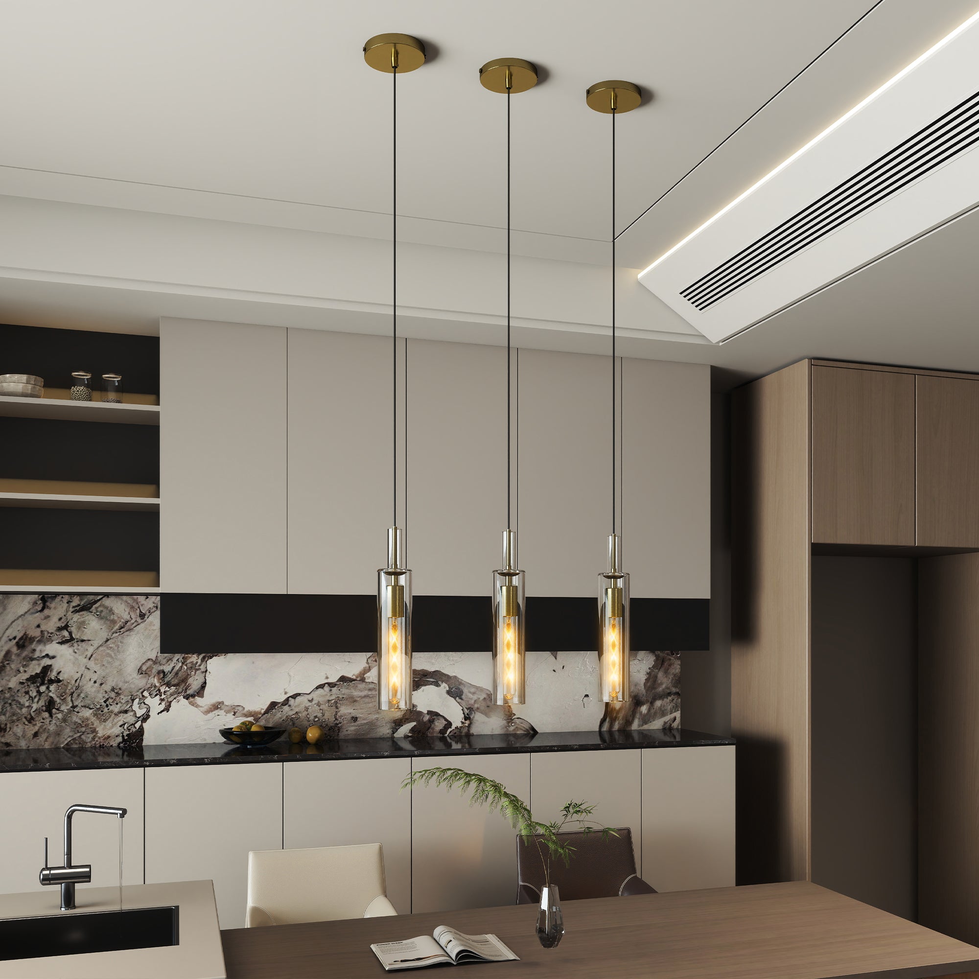 Gold Pendant Light, Modern Brass-Tone Ceiling Fixture