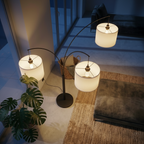 3-Arm Metal Floor Lamp, Linen Shade, 4-Way Rotary Switch, Oil-Rubbed Bronze Finish