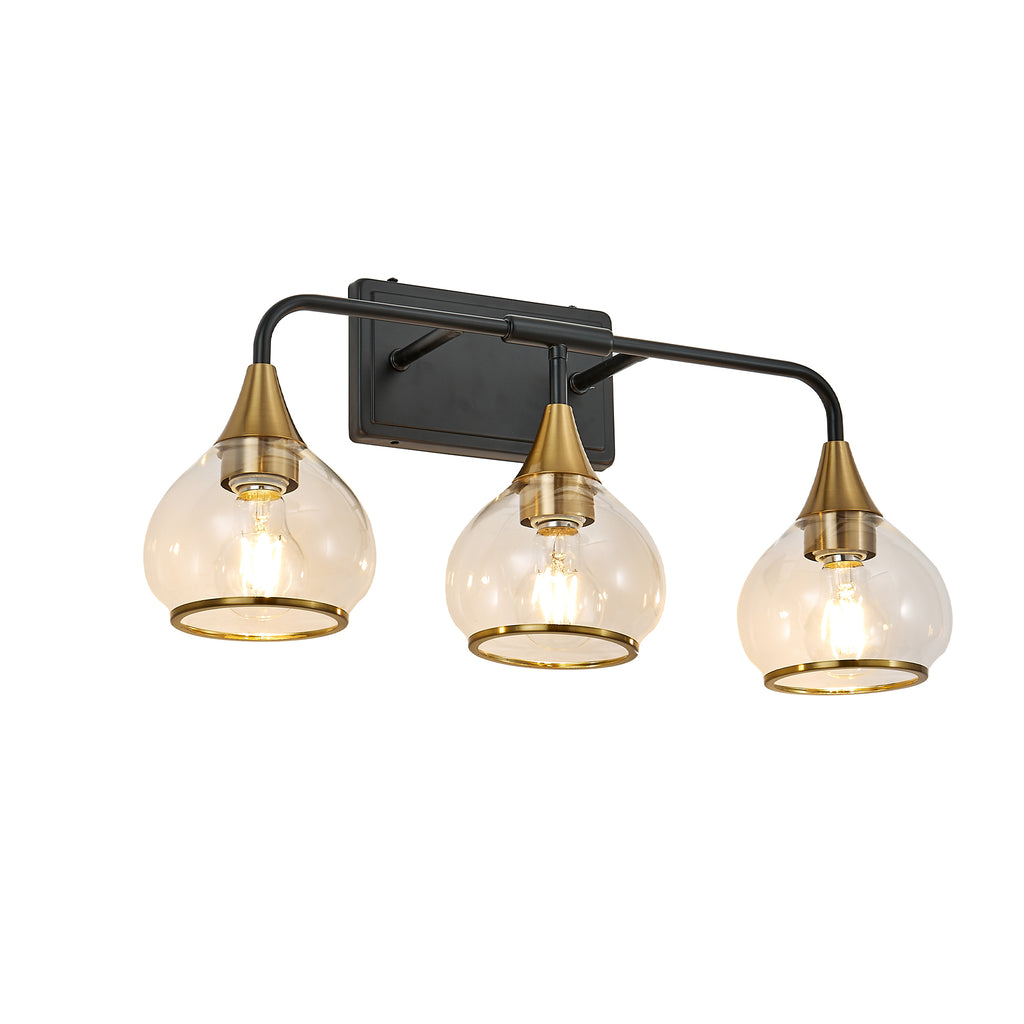 23in Modern 3-Light Vanity Wall Sconce - Black And Gold Bathroom Light