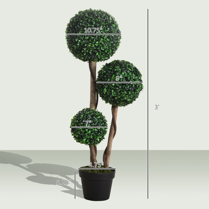 Dimension diagram for Artificial Boxwood Tree, Indoor Outdoor Faux Potted Plant, Dark Green, for Living Room Corner