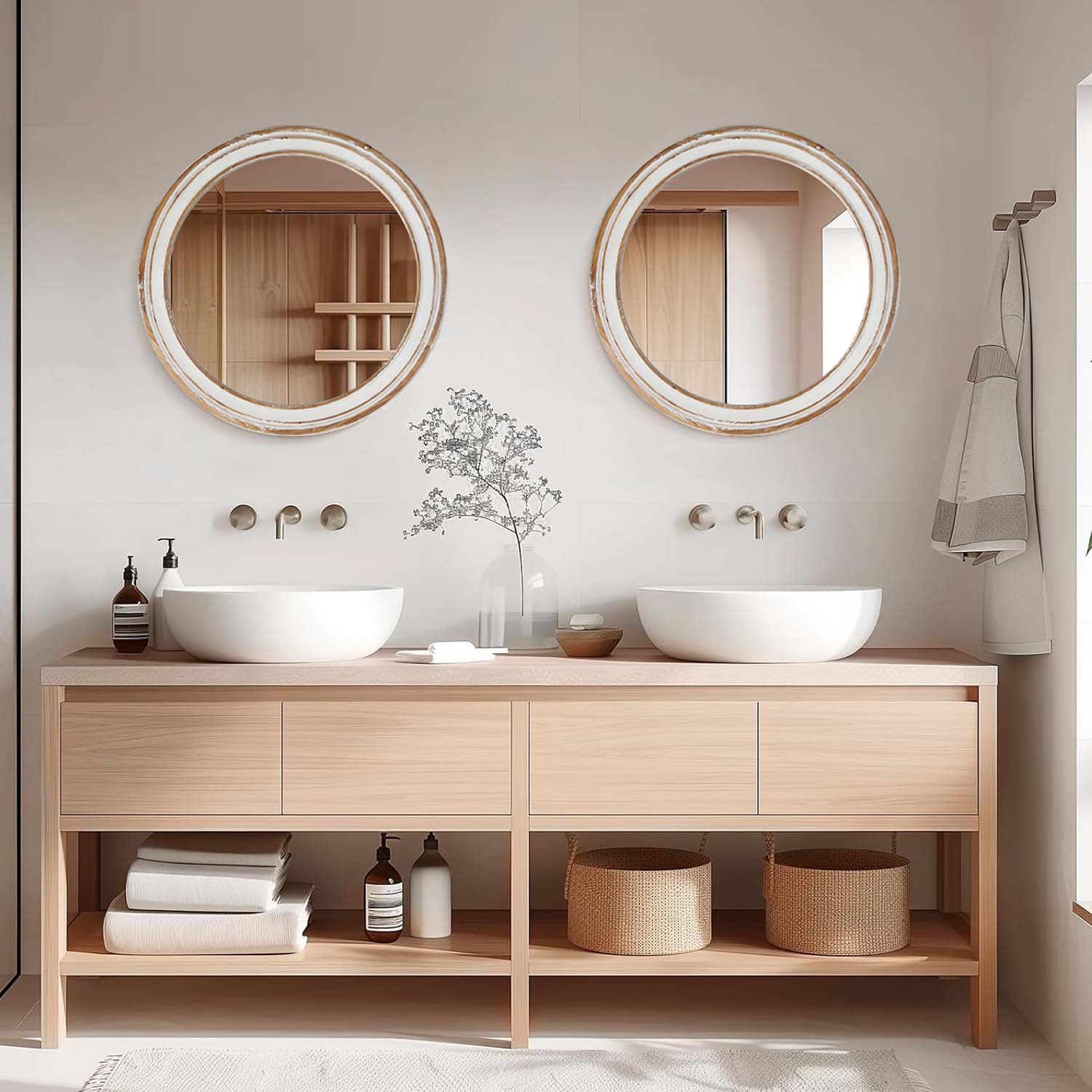 23.62 Inches Round Wall Mirror For Bathroom Vanity