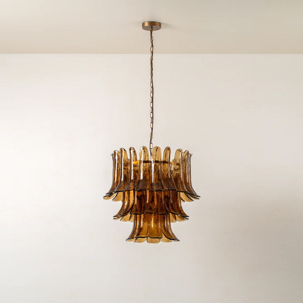 Three-Tier Iron & Glass Chandelier, Electroplated Finish