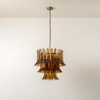 Three-Tier Iron & Glass Chandelier, Electroplated Finish