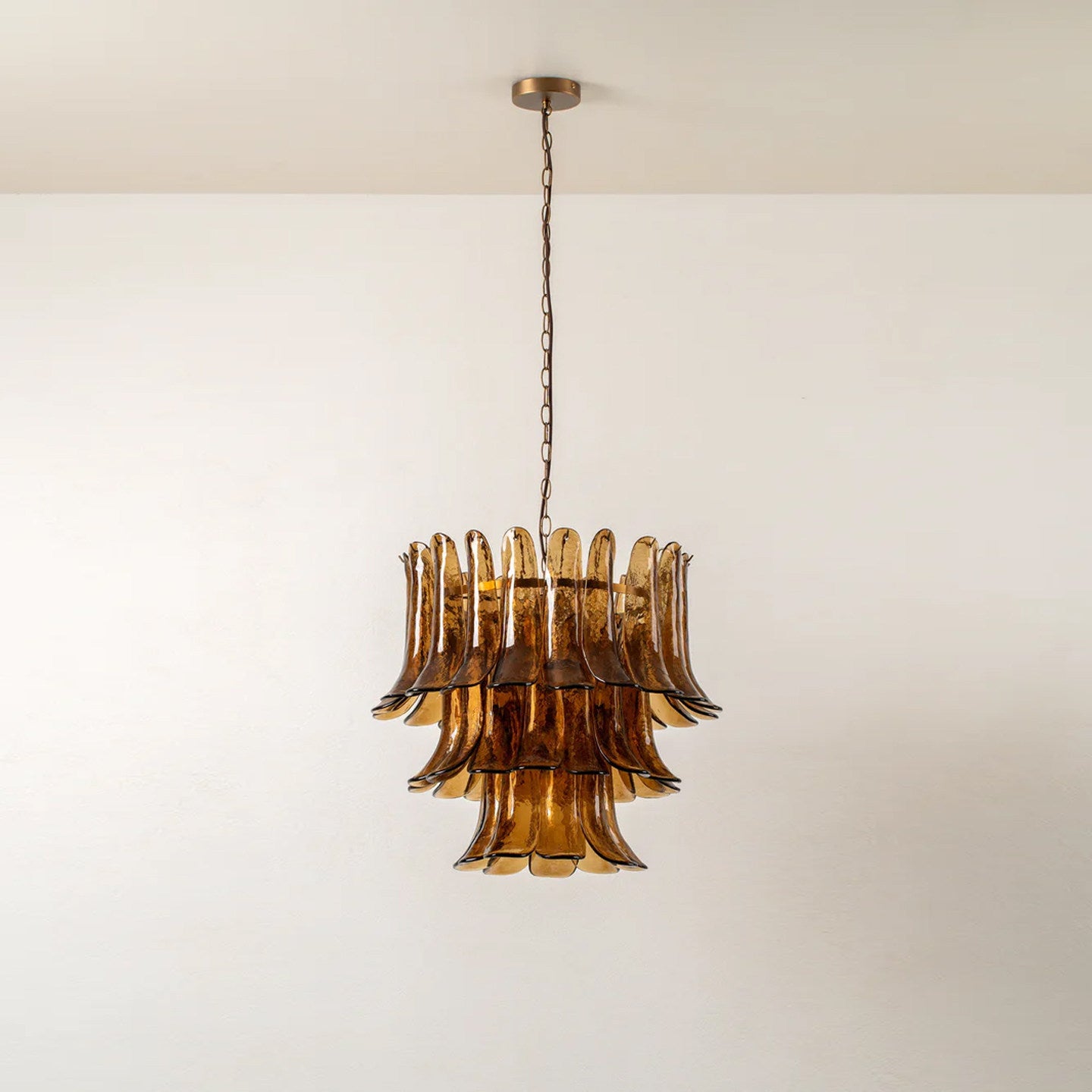 Three-Tier Iron & Glass Chandelier, Electroplated Finish