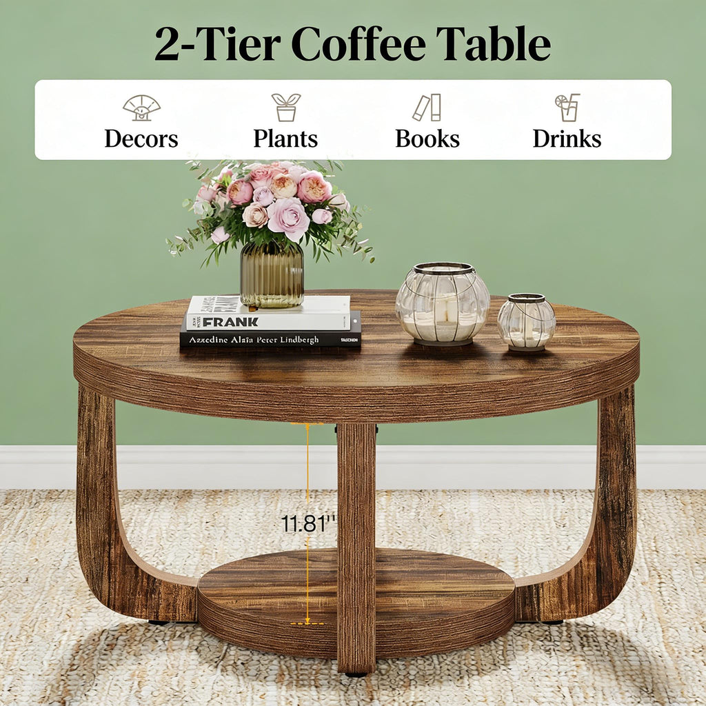 Two-Tier Round Center Table, Curved Modern Silhouette