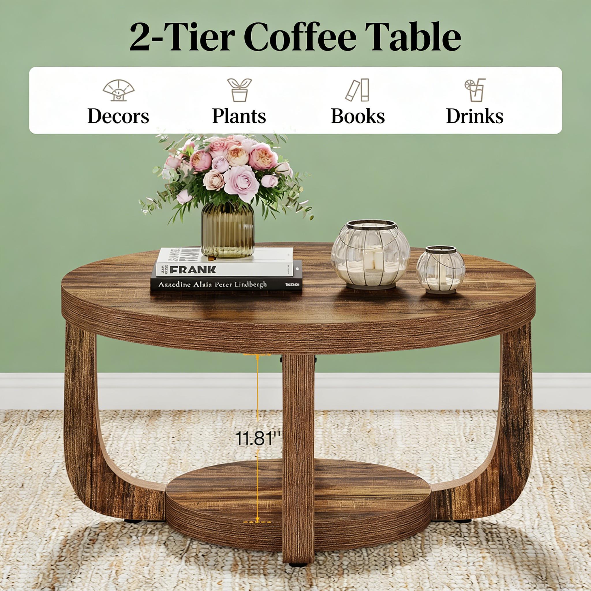 Two-Tier Round Center Table, Curved Modern Silhouette