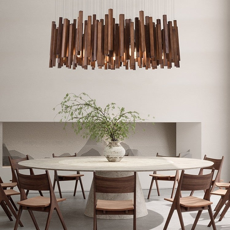 Minimalist Wood Chandelier, Light or Dark Finish, 16–47 in.