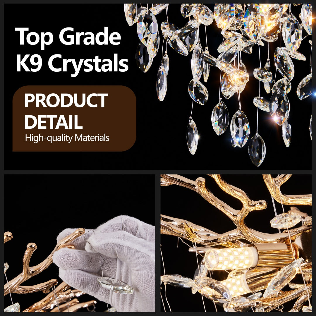 Gold Crystal Tree Branch Chandelier, Modern Luxury Pendant Light Fixture