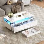 High-Gloss LED Coffee Table with Serving Tray, White