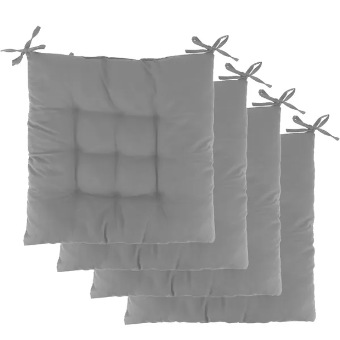 Soft Tie-On Chair Cushion Pads, Square Seat Pillow Mats, Set of 4 for Dining Room Kitchen — detail view 3