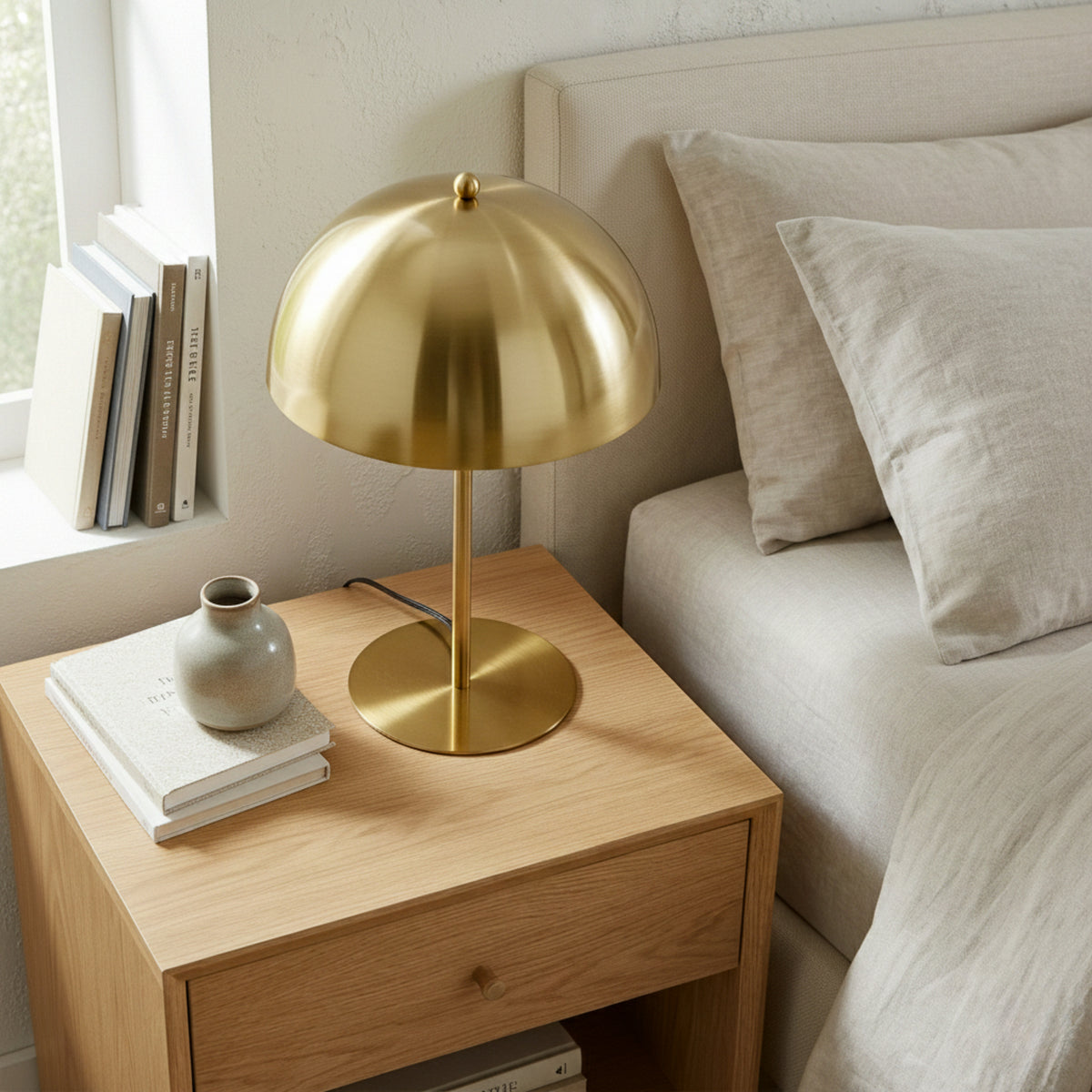 Minimalist Small Nightstand Table Lamp, Dimmable, Gold Finish — detail view 3