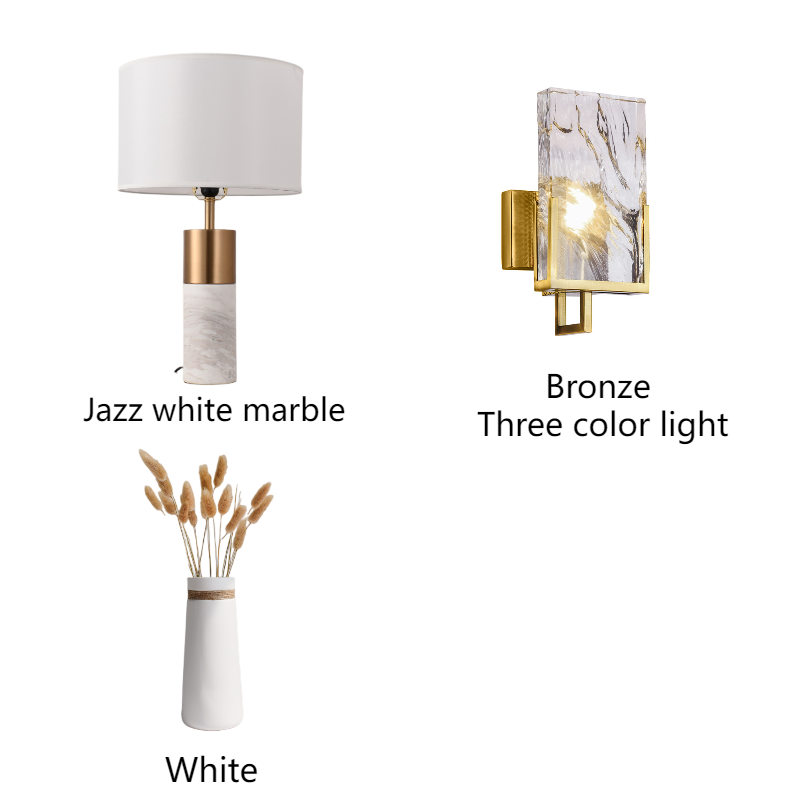 White Marble and Brass Table Lamp, White Drum Shade, 22 Inch