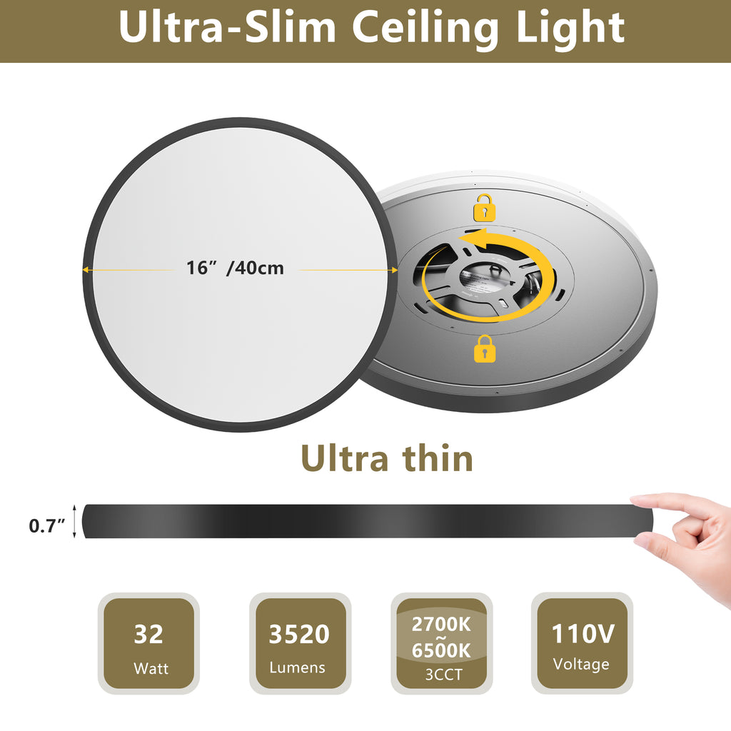 Black LED Flush Mount Ceiling Light Fixture, Easy-Install, Set of 4