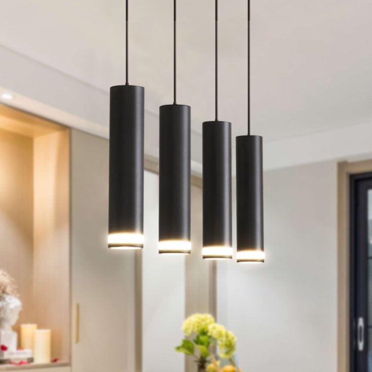 Modern Cylinder Kitchen Island Pendant Light, 6-Light, Matte Black, 39 in. — detail view 4