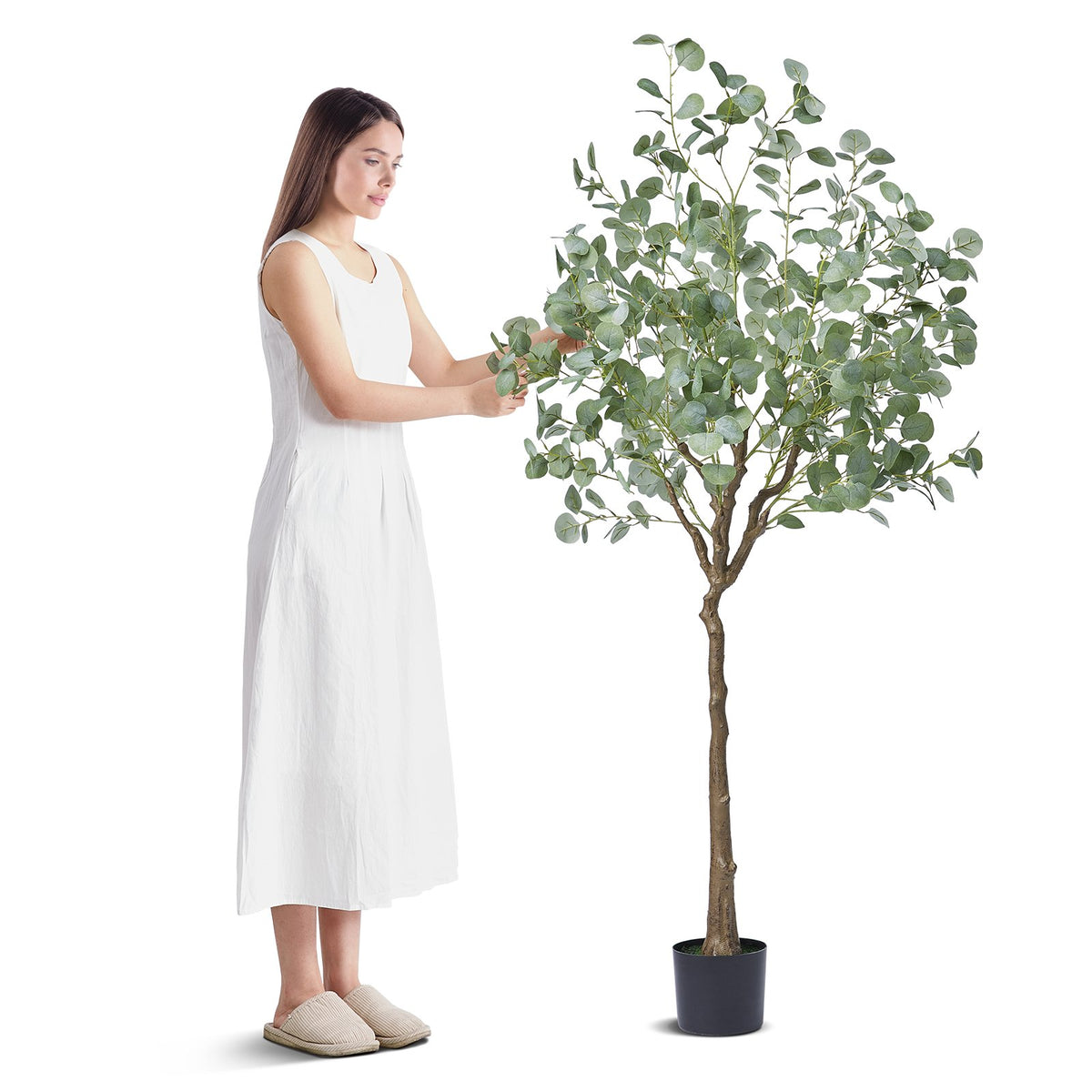 Artificial Eucalyptus Tree, Faux PE Potted Plant, Green, for Living Room Corner — detail view 2